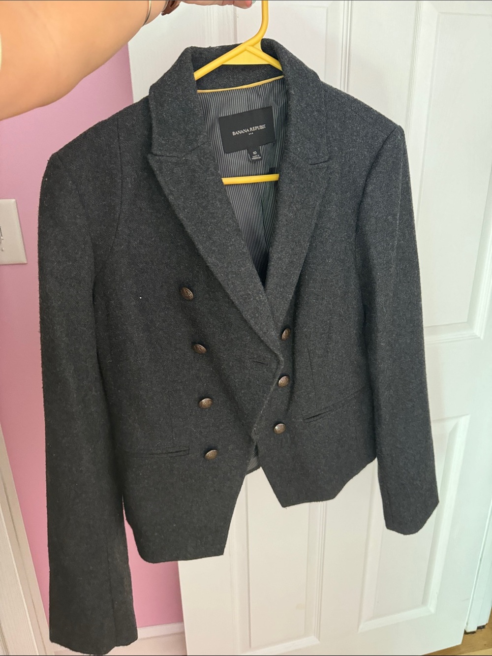 Banana Republic Dark Gray Double-Breasted Wool-Blend Blazer